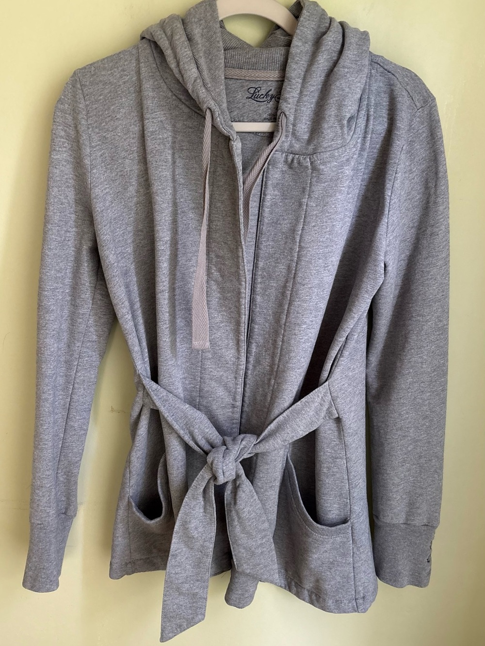Lucky Brand Heathered Gray Hooded Tie-Waist Sweatshirt Jacket size M. Nice!